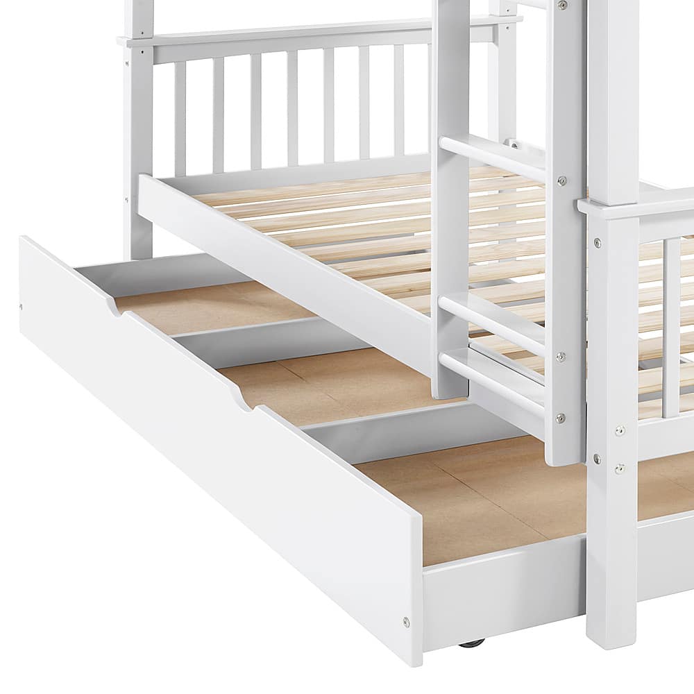 Angle View: Walker Edison - Solid Wood Twin Bunk Bed with Trundle Bed - White