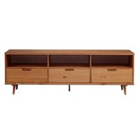 Walker Edison - Mid Century Modern 3 Drawer Solid Wood Console for TVs up to 80" - Caramel - Front_Zoom