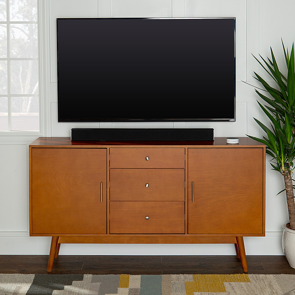 Left View: Walker Edison - Mid Century Modern Wood TV Stand for TVs up to 65" - Acorn
