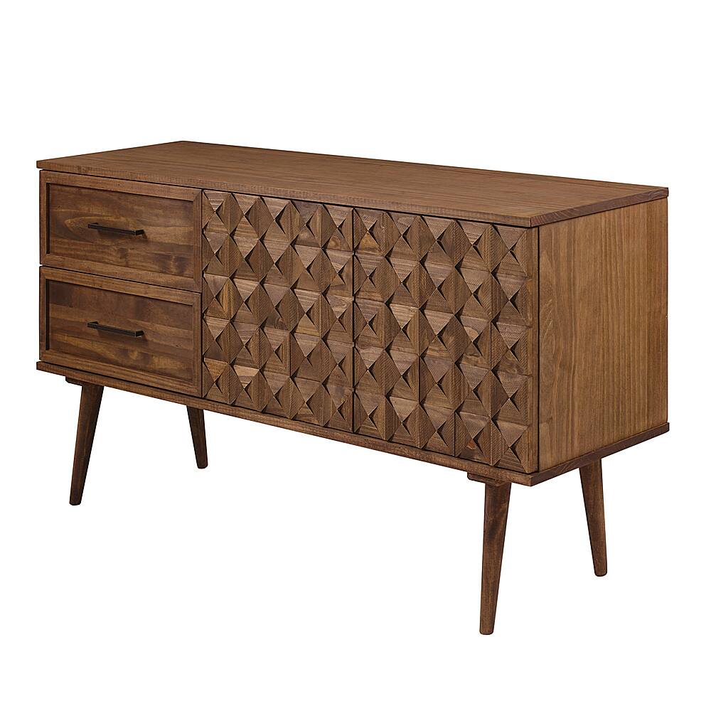 Angle View: Walker Edison - 58” Solid Wood 2 Door Prism Detail Sideboard - Brown