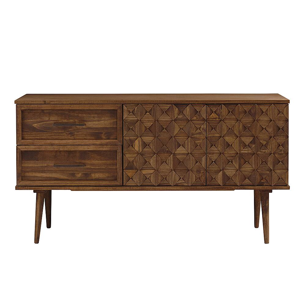 Front. Walker Edison - 58” Solid Wood 2 Door Prism Detail Sideboard - Brown.