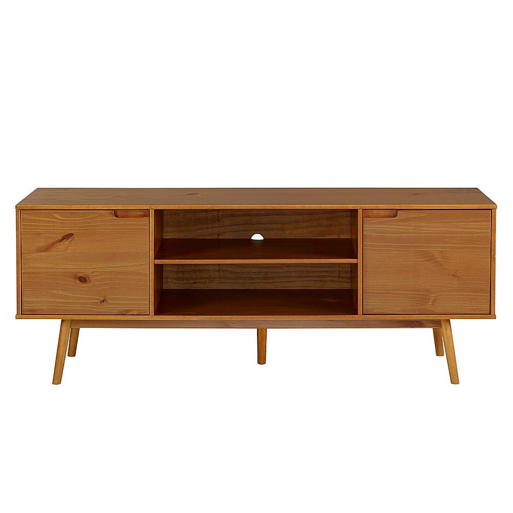 Front. Walker Edison - Modern 2 Door Solid Wood TV Stand for TVs up to 80” - Caramel.