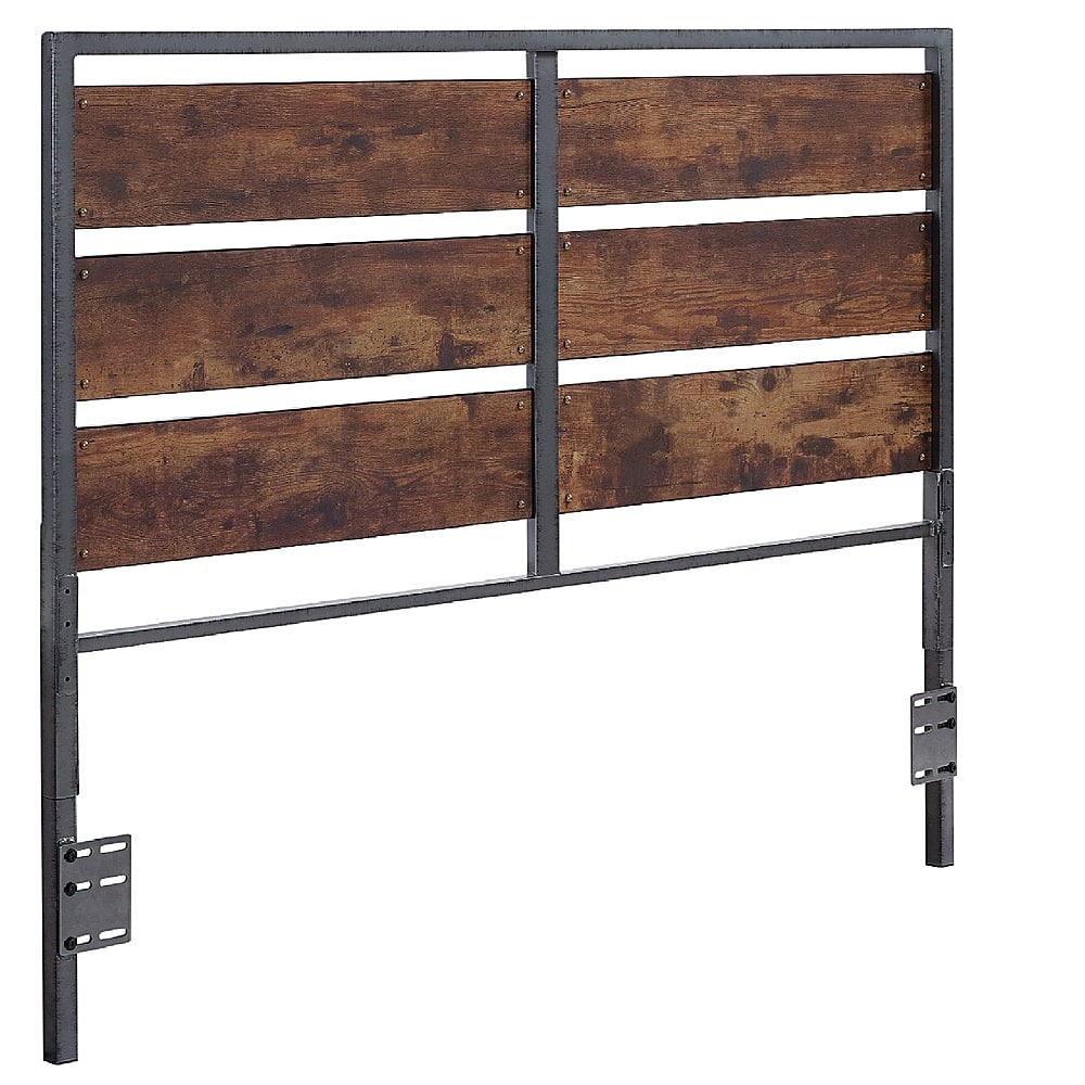 Angle View: Walker Edison - 48" Rustic Industrial Queen Size Metal Wood Plank Panel Headboard - Brown