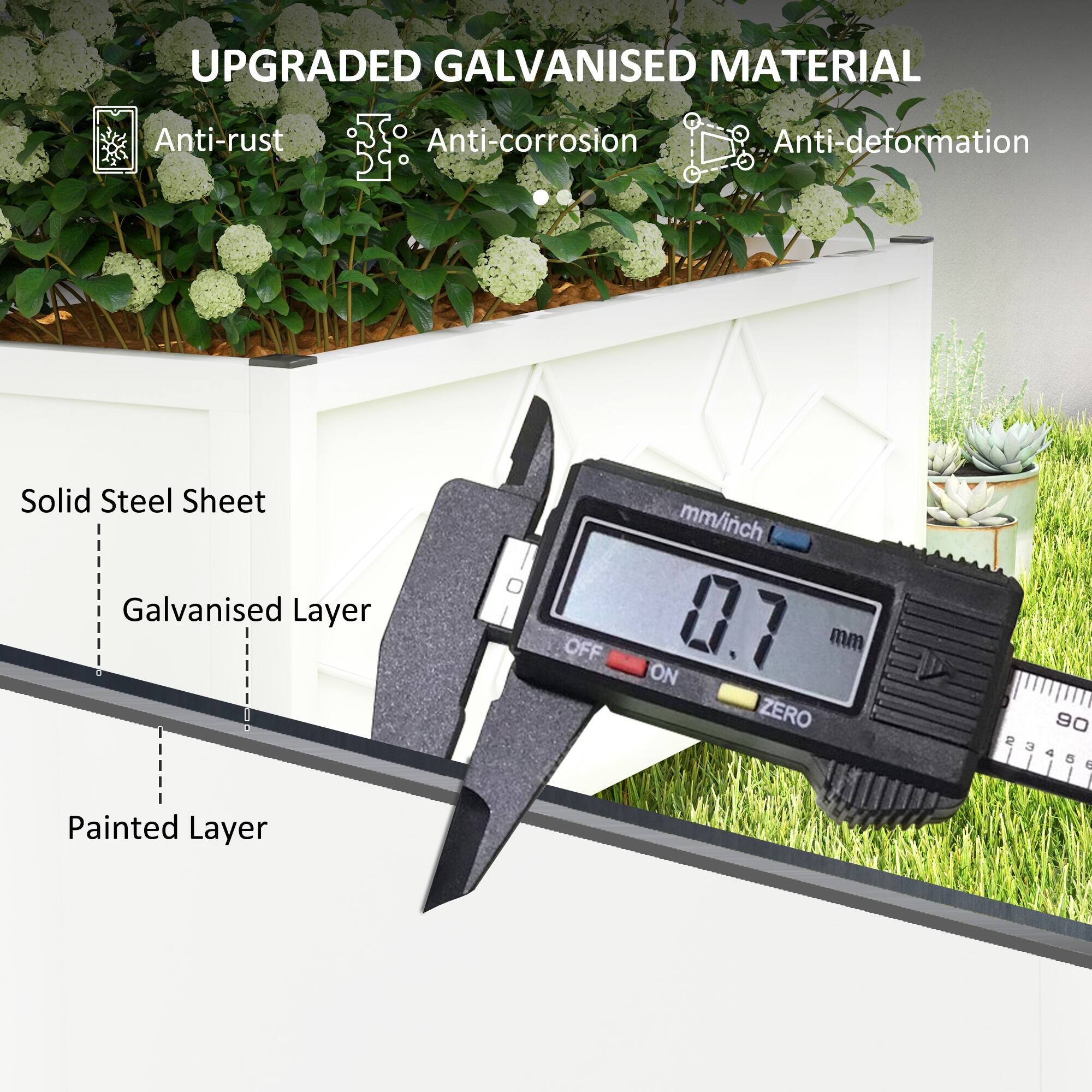 UPGRADED GALVANISED MATERIAL

- Anti-rust
- Anti-corrosion
- Anti-deformation

Solid Steel Sheet
Galvanised Layer
Painted Layer

0.7 mm
