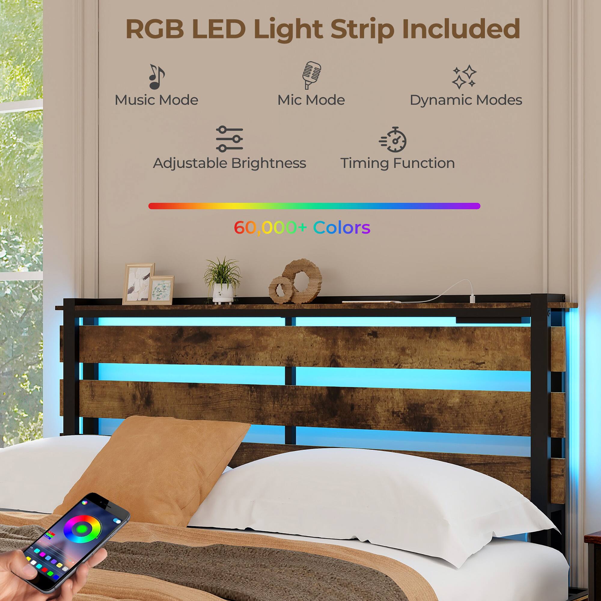 RGB LED Light Strip Included

- Music Mode
- Mic Mode
- Dynamic Modes
- Adjustable Brightness
- Timing Function

60,000+ Colors