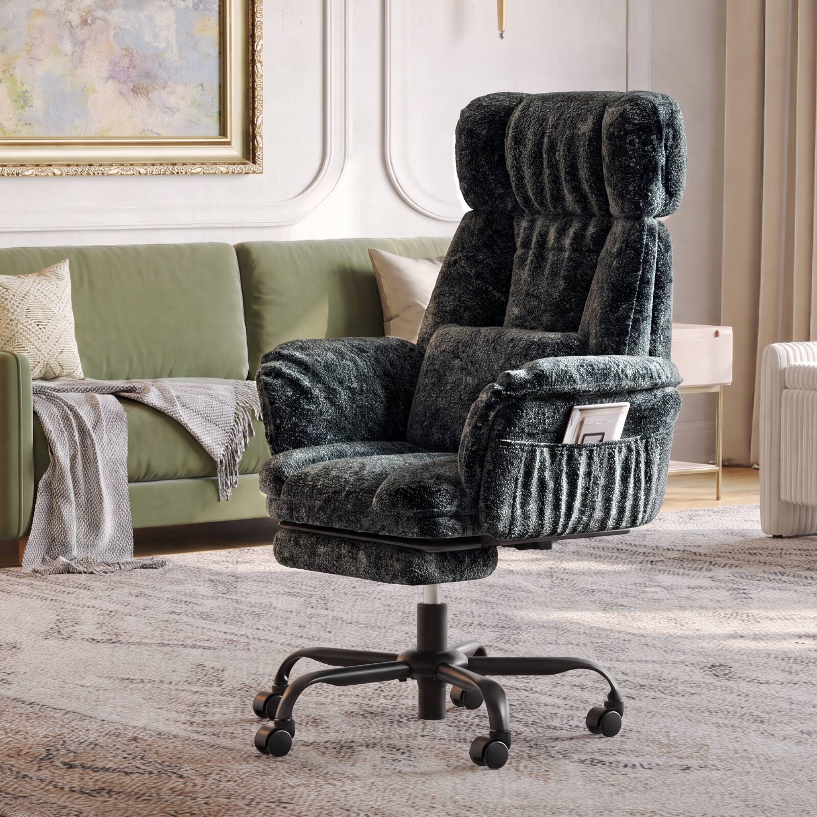 Alt View 7. Bestier - Ergonomic Office Chair with Massage, Swivel Computer Chair with Headrest Lumbar Support, Vanity Chair for Home Office - Gray.