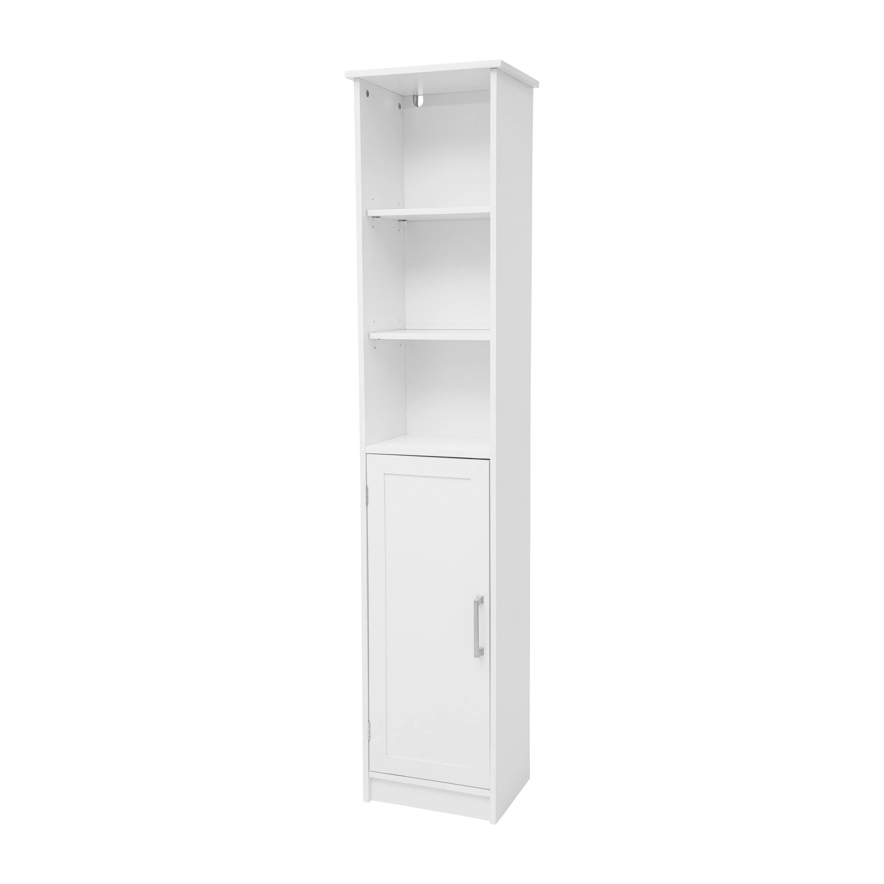 Alt View 1. Emma + Oliver - Modern Freestanding Linen Tower with Shelves and Magnetic Close Door - White.