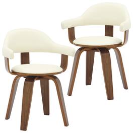 LeisureMod - Set of 2 Brivo Modern Leather Swivel Dining Arm Chair with Solid Wood Legs and Open Curved Back - White
