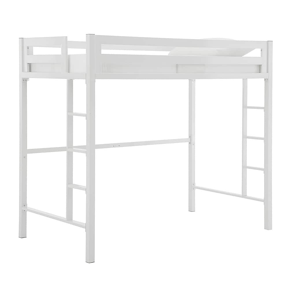 Left. Walker Edison - Premium Deluxe Twin Metal Loft Bed - White.