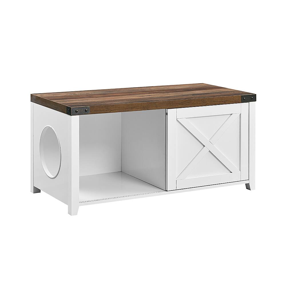 Angle View: Walker Edison - 43" Sliding X Door Litter Box Bench - Rustic Oak/Solid White