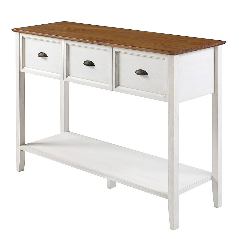 Angle View: Walker Edison - 52” Farmhouse 3 Drawer Buffet Table - Rustic Oak/White