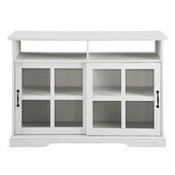 Walker Edison - Farmhouse Sliding Glass Door Storage Console for TVs up to 55" - Brushed White - Front_Zoom