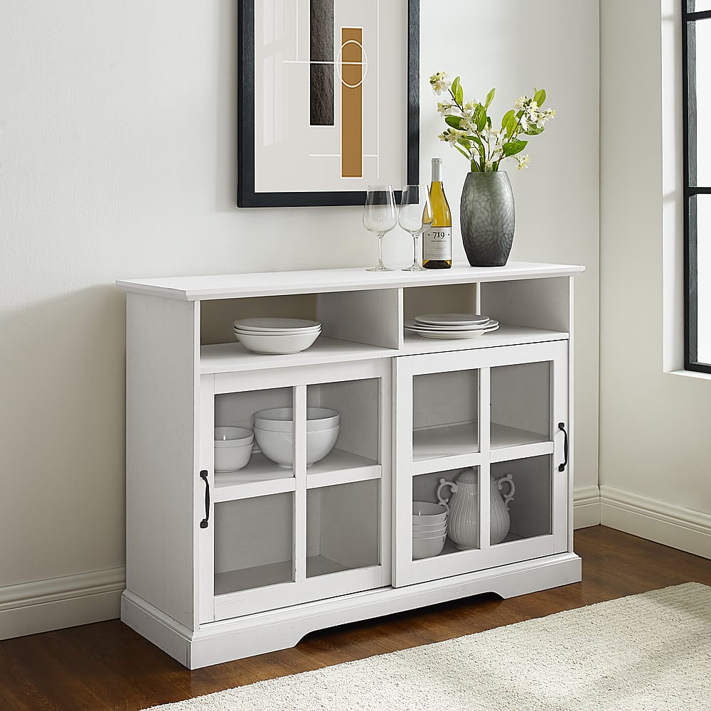 Walker Edison - 68” Modern Farmhouse Sliding Door Storage Cabinet - Brushed White