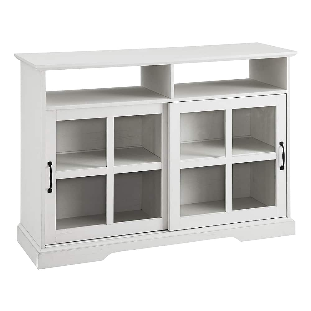 Left View: Walker Edison - Farmhouse Sliding Glass Door Storage Console for TVs up to 55" - Brushed White