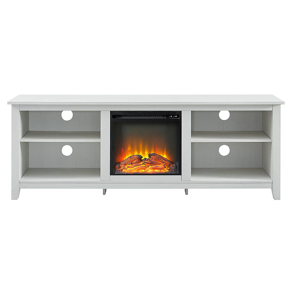 Front. Walker Edison - Open Storage Fireplace TV Stand for Most TVs Up to 85" - Brushed White.