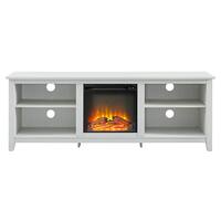 Walker Edison - Open Storage Fireplace TV Stand for Most TVs Up to 85" - Brushed White - Front_Zoom