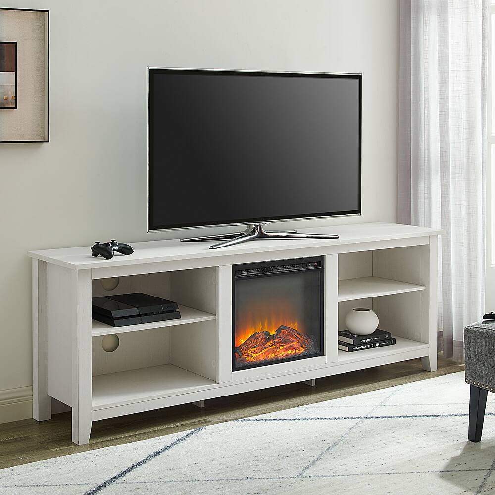Alt View 11. Walker Edison - Open Storage Fireplace TV Stand for Most TVs Up to 85" - Brushed White.