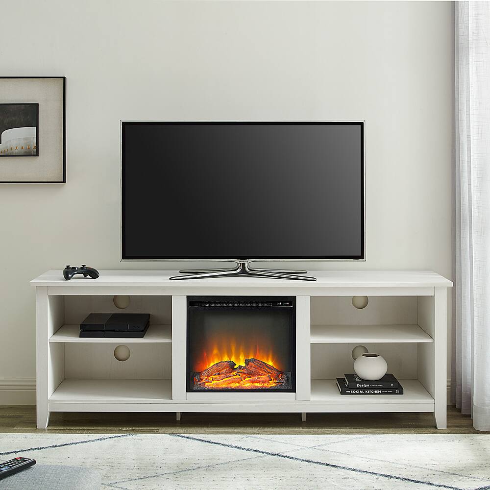 Alt View 3. Walker Edison - Open Storage Fireplace TV Stand for Most TVs Up to 85" - Brushed White.