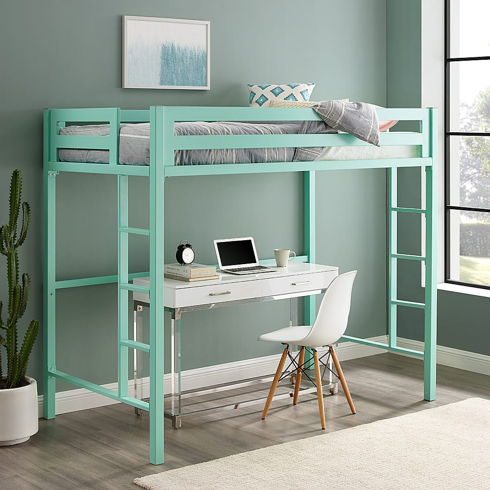 Alt View 13. Walker Edison - Premium Deluxe Twin Metal Loft Bed - Mint.