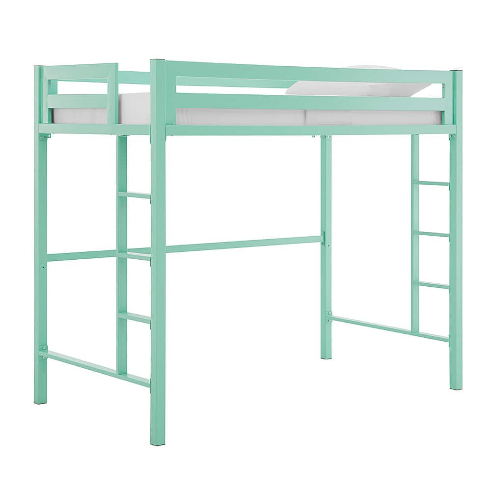 Left. Walker Edison - Premium Deluxe Twin Metal Loft Bed - Mint.