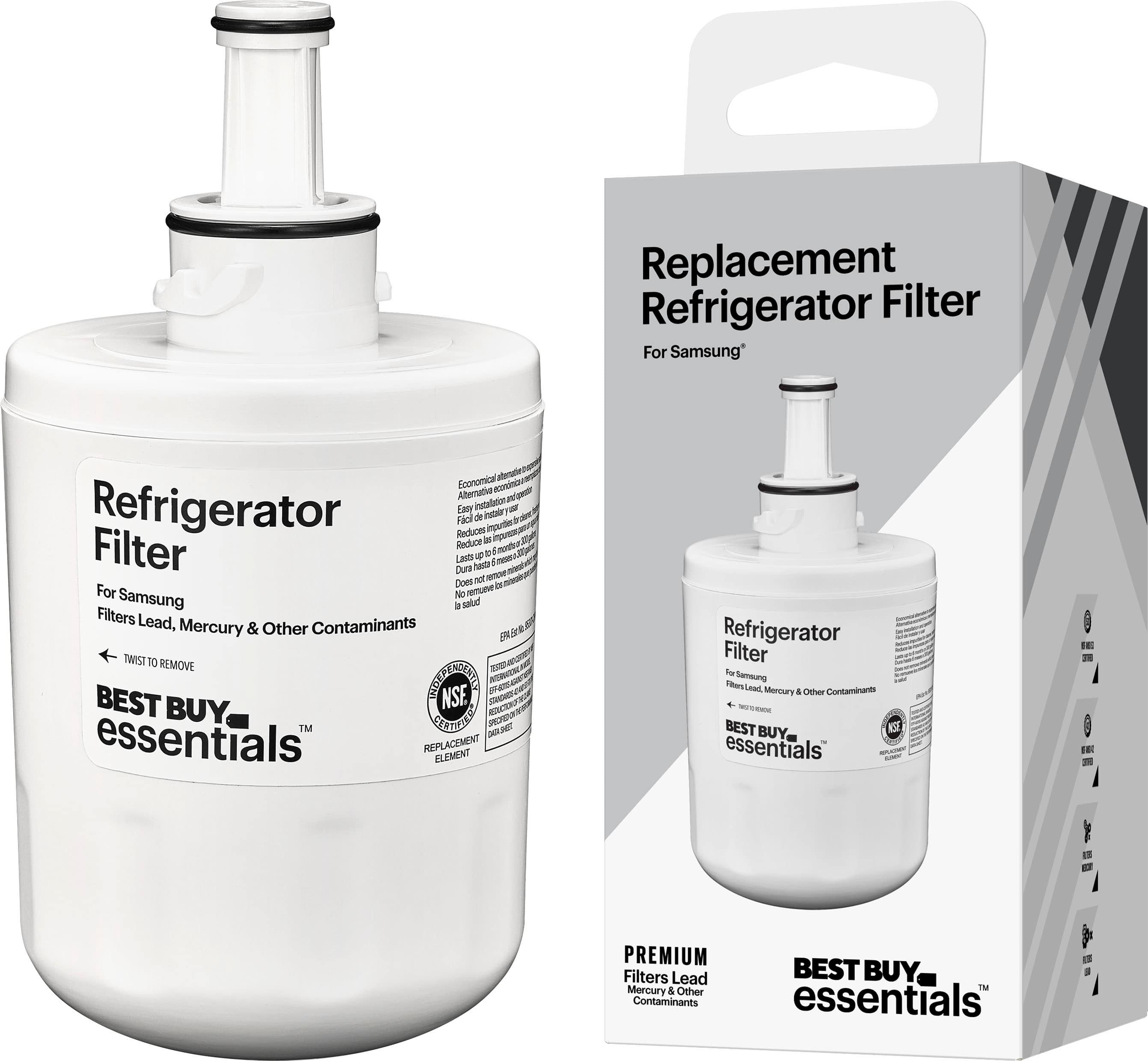 Best Buy essentials™ - NSF 42/53 Water Filter Replacement for Select Samsung Refrigerators - White - Front_Zoom