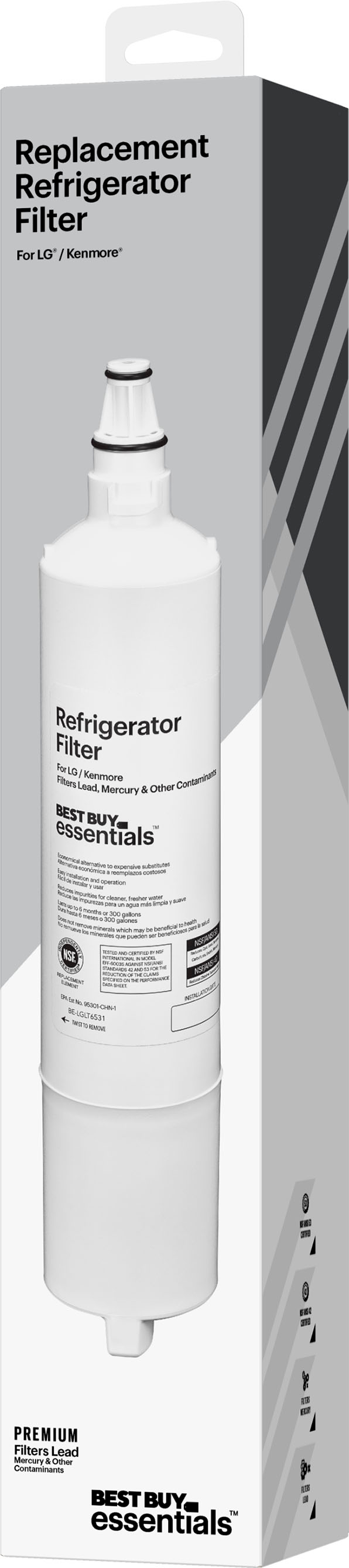 Best Buy Essentials - NSF 42/53 Water Filter Replacement for Select Whirlpool, KitchenAid and Sears/Kenmore Refrigerators - White