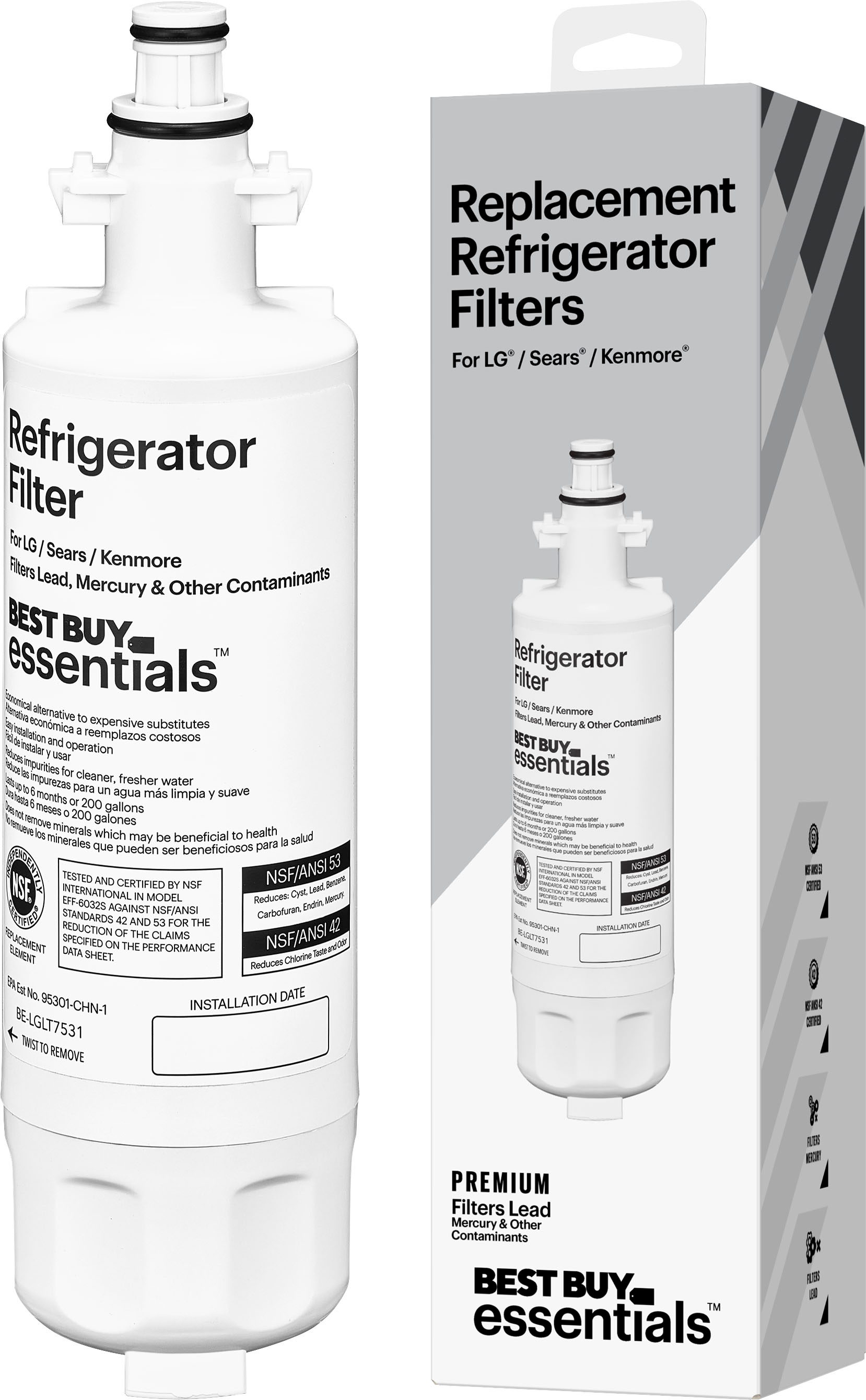 Best Buy essentials™ NSF 4253 Water Filter Replacement for Select LG and  SearsKenmore Refrigerators White BE-LGLT7531 - Best Buy