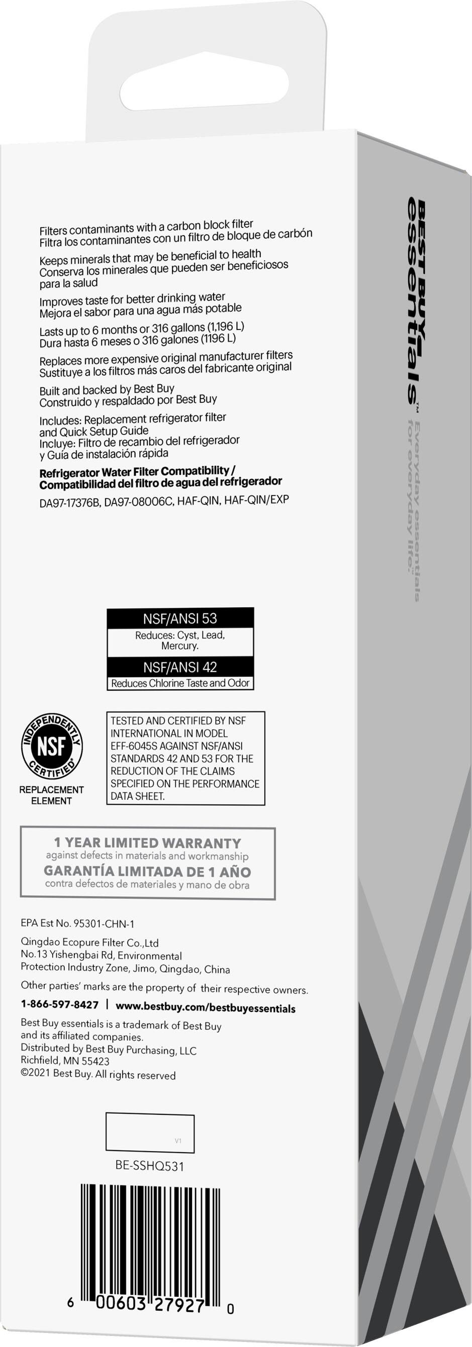 Alt View 16. Best Buy essentials™ - NSF 42/53 Water Filter Replacement for Select Samsung Refrigerators - White.