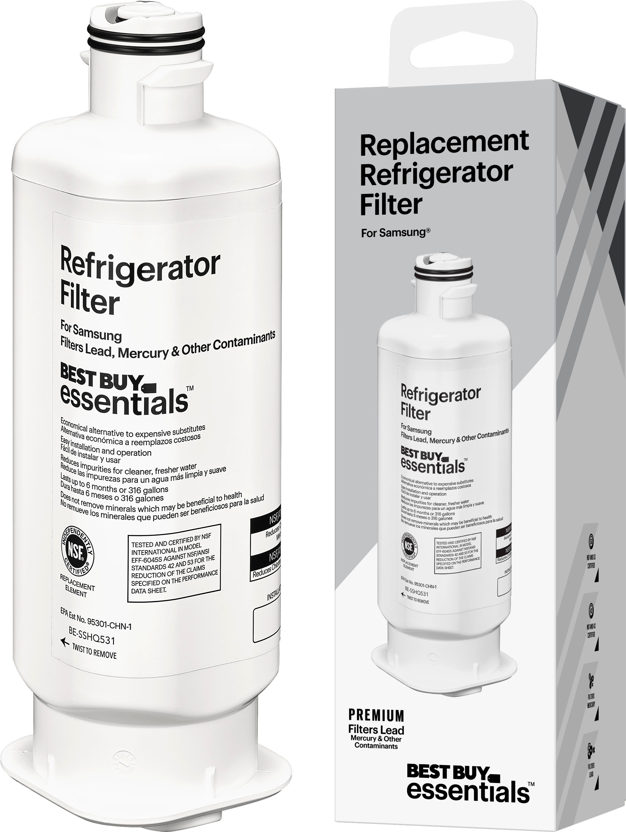 Best Buy Essentials - NSF 42/53 Water Filter Replacement for Select Whirlpool, KitchenAid and Sears/Kenmore Refrigerators - White
