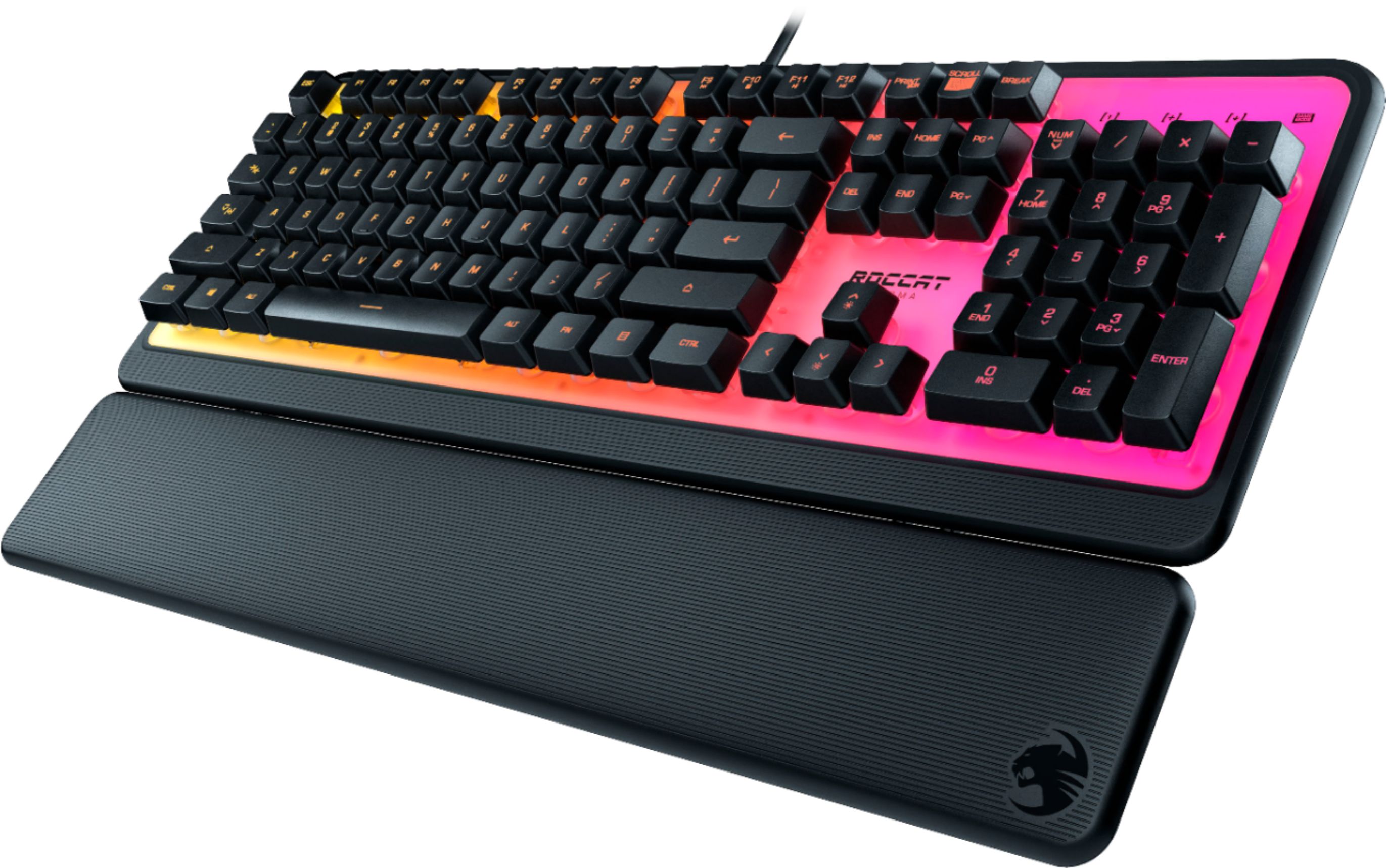 Angle View: ROCCAT - Magma Full-size Wired Silent Membrane Gaming Keyboard with 5 Zone/ 10 LED AIMO RGB Top Plate and Detachable Palm Rest - Black