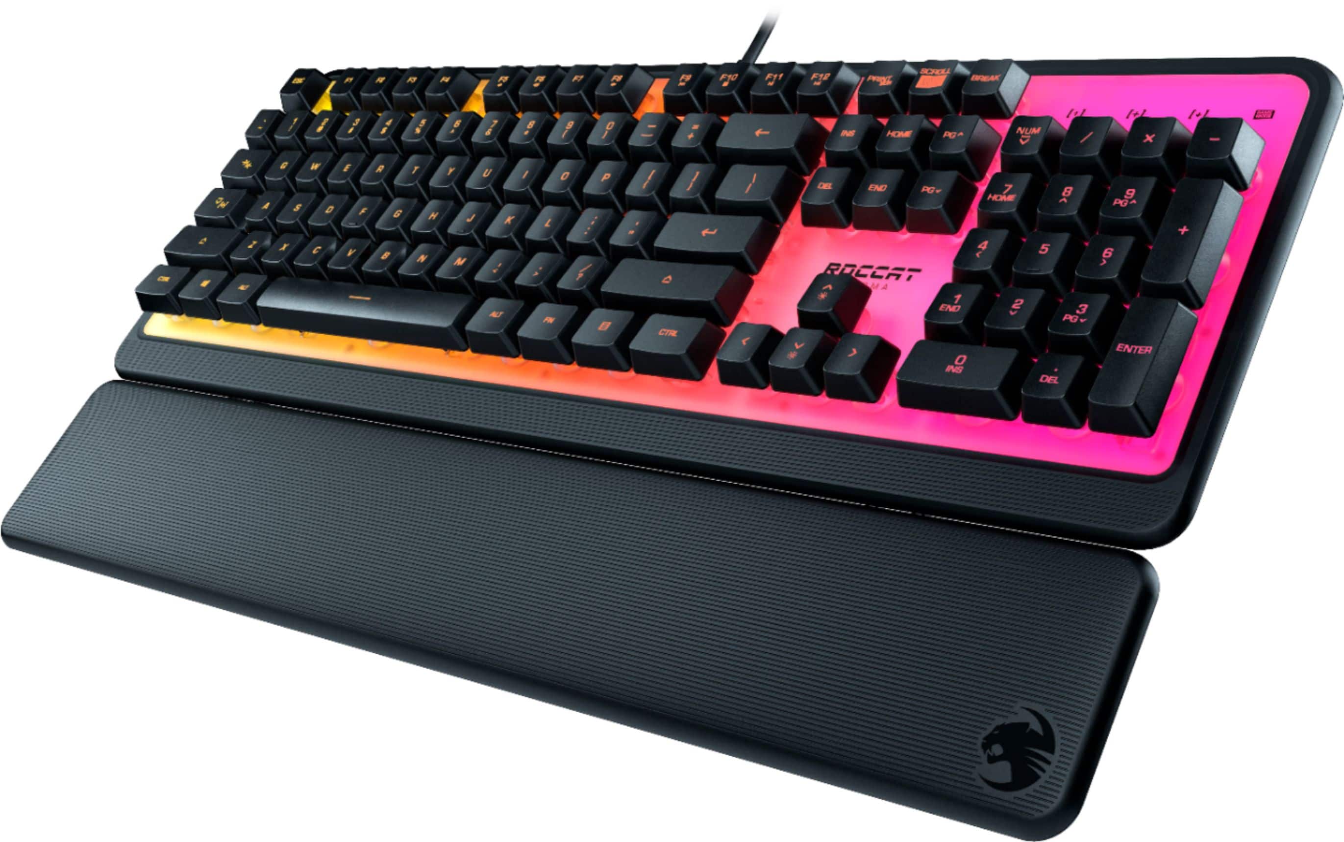 Angle. ROCCAT - Magma Full-size Wired Silent Membrane Gaming Keyboard with 5 Zone/ 10 LED AIMO RGB Top Plate and Detachable Palm Rest - Black.