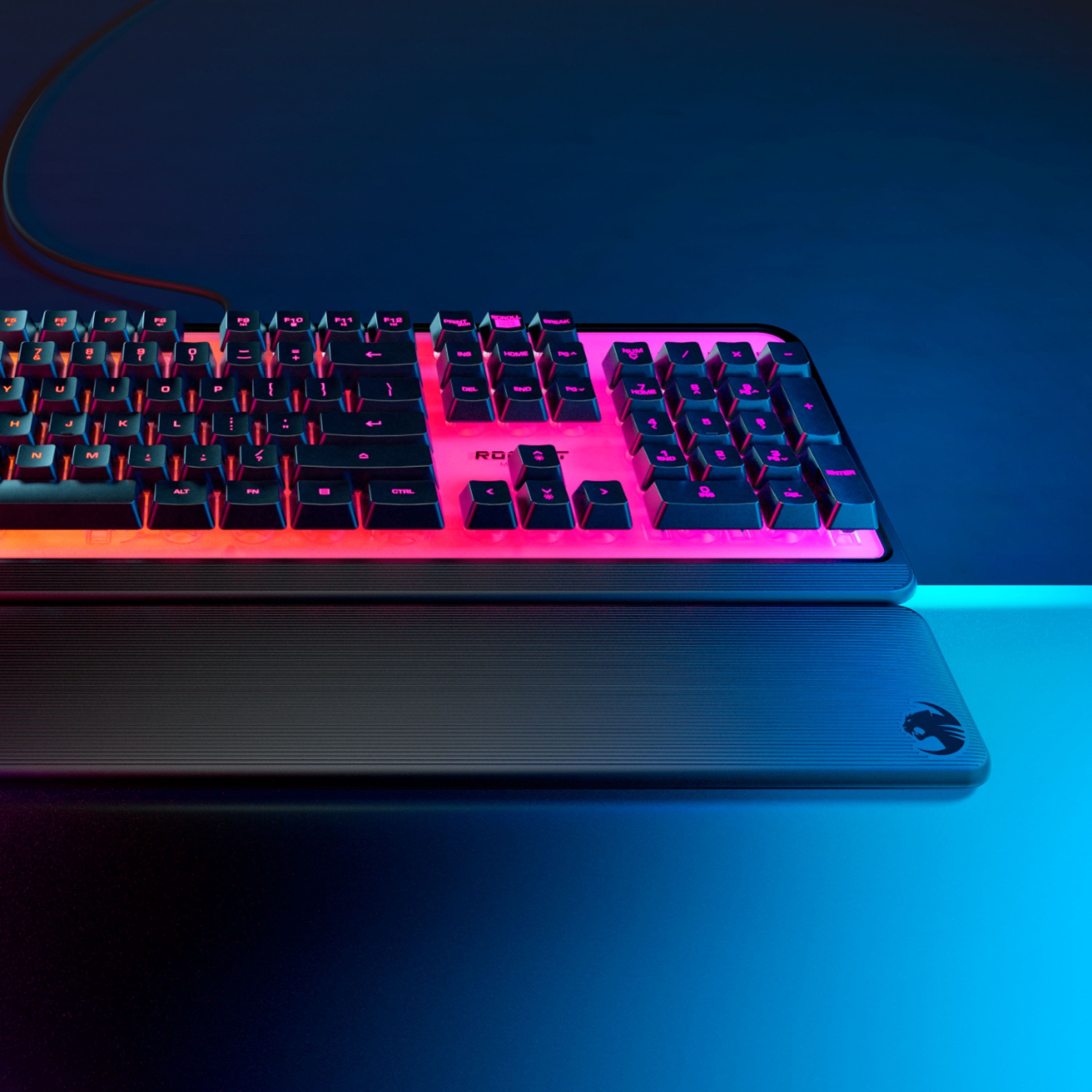 Alt View 11. ROCCAT - Magma Full-size Wired Silent Membrane Gaming Keyboard with 5 Zone/ 10 LED AIMO RGB Top Plate and Detachable Palm Rest - Black.