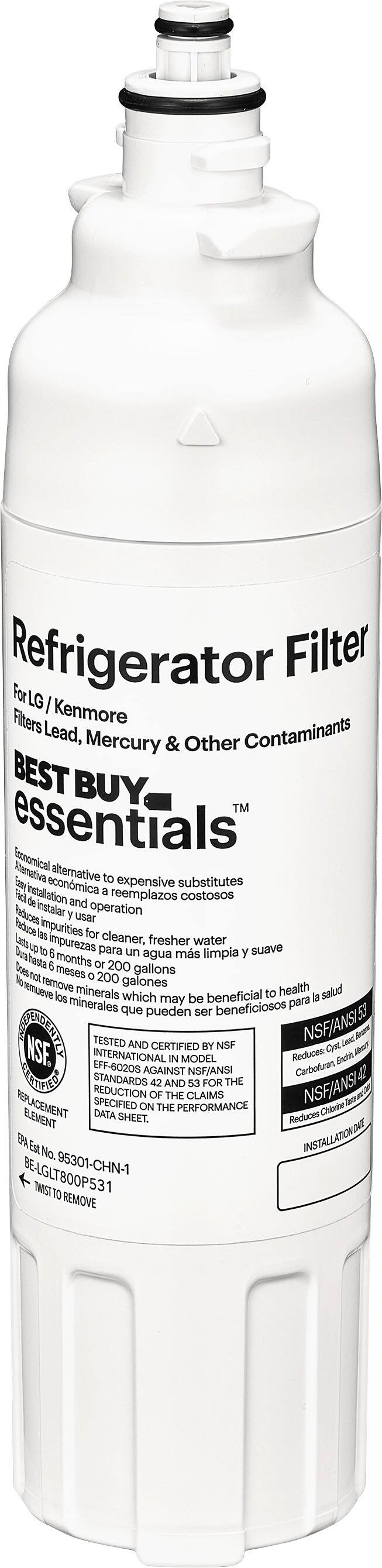 Alt View 14. Best Buy essentials™ - NSF 42/53 Water Filter Replacement for Select LG and Kenmore Refrigerators - White.