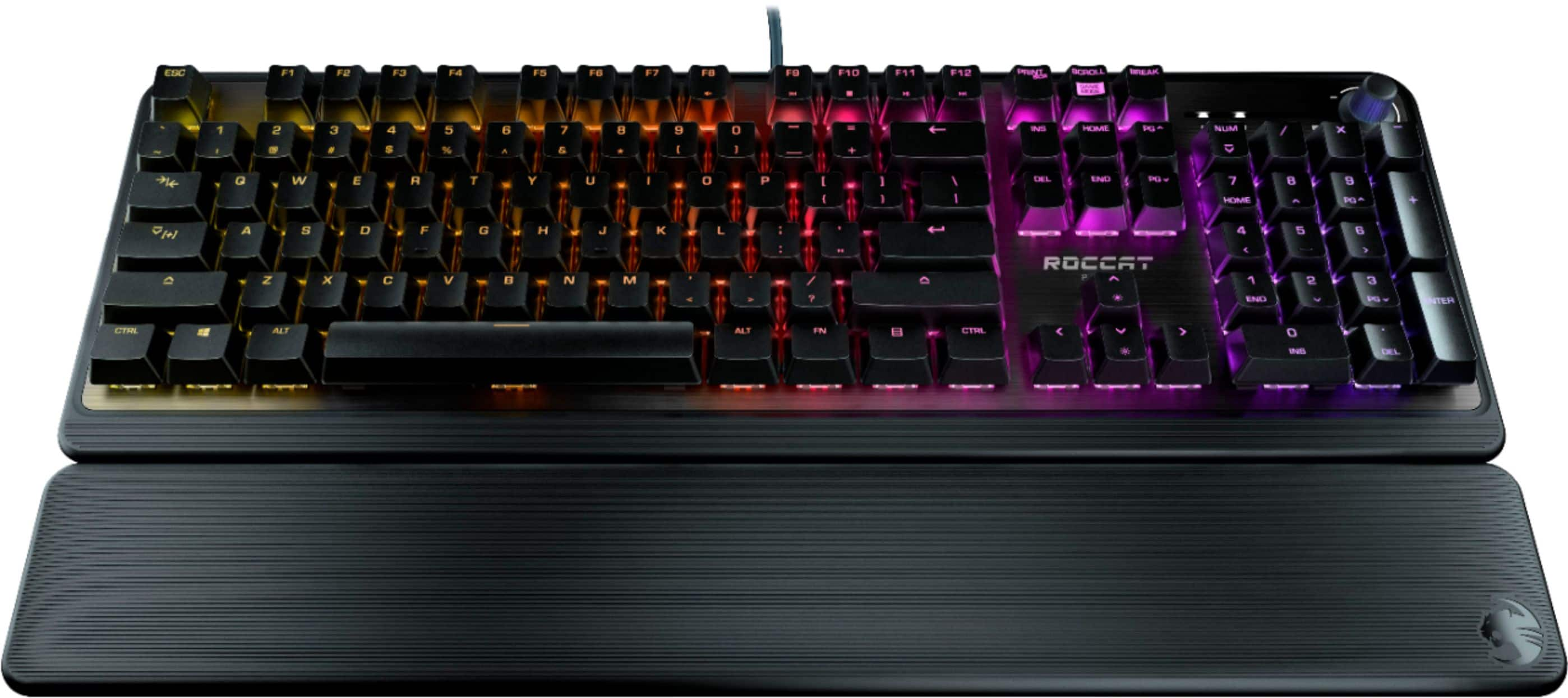 ROCCAT - Pyro Full-size Wired Mechanical Linear Switch Gaming Keyboard with RGB, Brushed Aluminum Top, and Detachable Palm Rest - Black