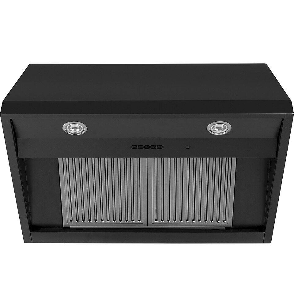Angle. Café - 30" Convertible Range Hood - Matte Black.
