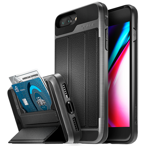 Vena - vCommute Wallet Case for Apple iPhone 7 Plus and iPhone 8 Plus - Space Gray Black