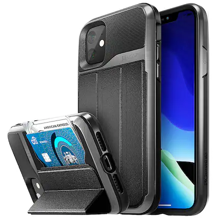 Front. Vena - vCommute Wallet Case for Apple iPhone 11 - Space Gray Black.