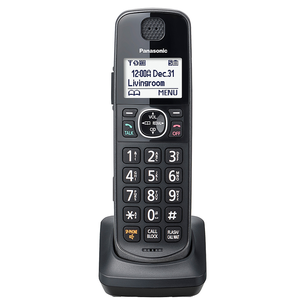 Best Buy: and KX-TGE64x Metallic Additional Handset KX-TGE63x Panasonic Phone for Systems KX-TGEA60M KX-TGEA60M Black with Cordless Series use