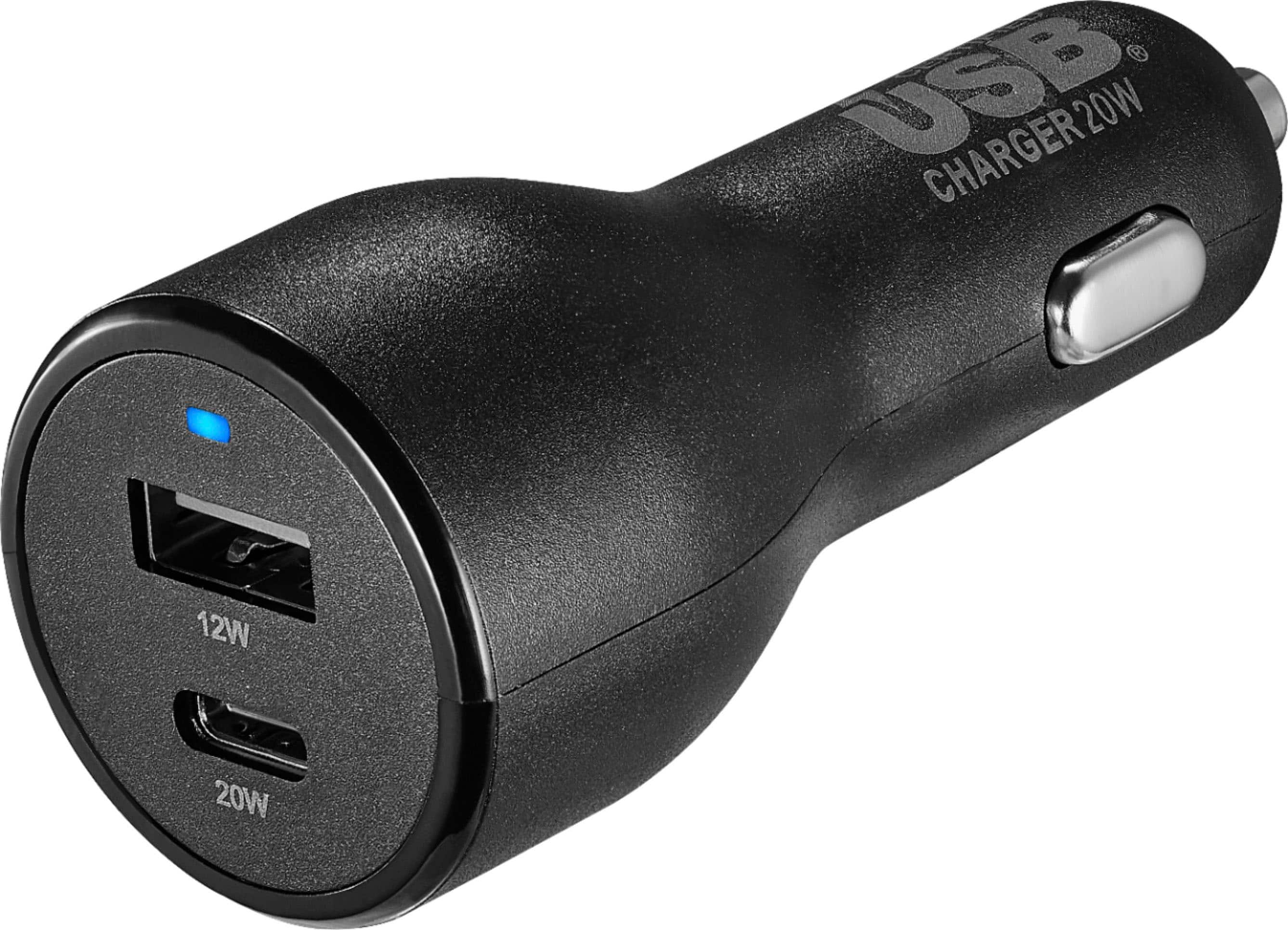 Front. Best Buy essentials™ - 32 W Vehicle Charger with 1 USB-C & 1 USB Port - Black.