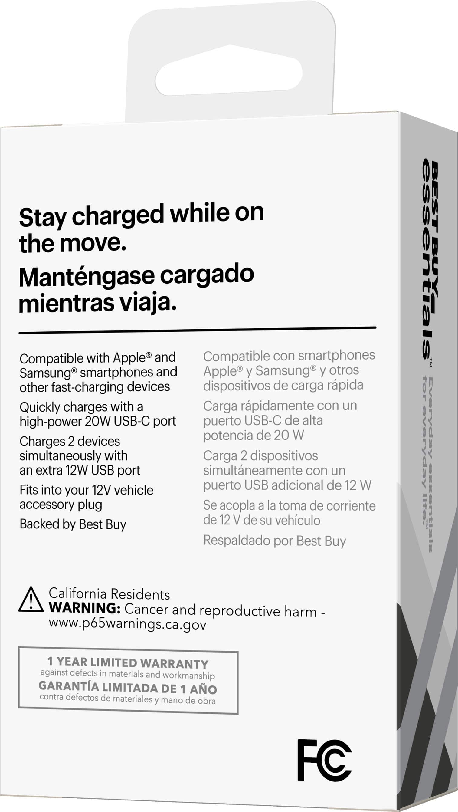 Alt View 15. Best Buy essentials™ - 32 W Vehicle Charger with 1 USB-C & 1 USB Port - Black.
