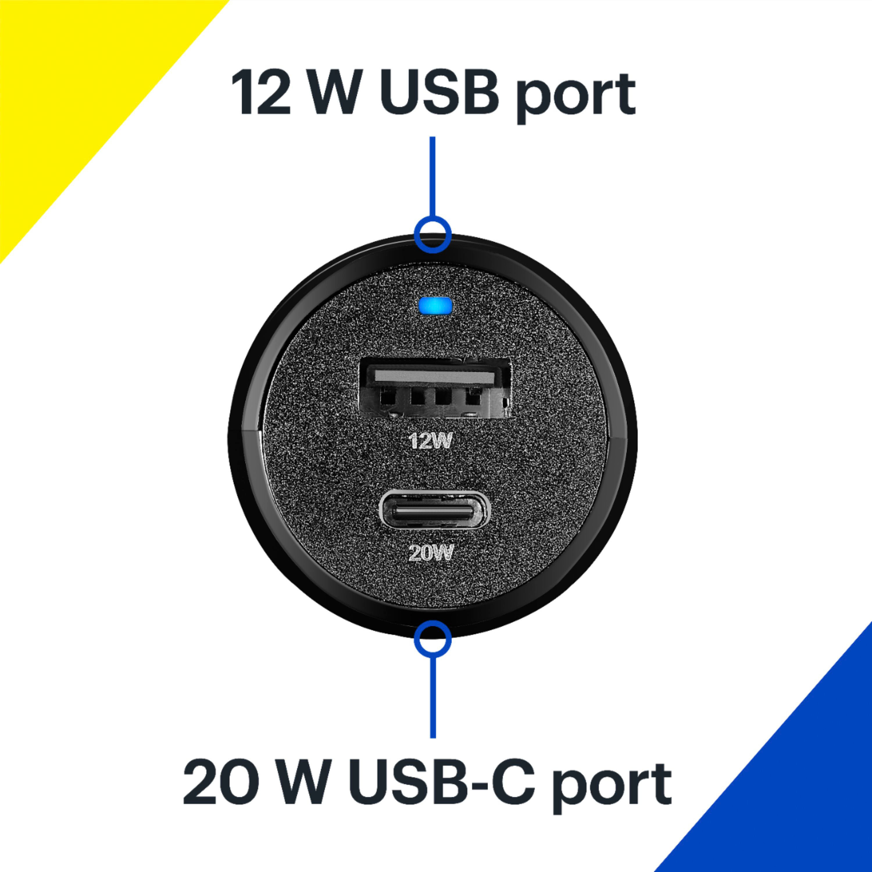 Best Buy essentials™ 32 W Vehicle Charger with 1 USB-C & 1 USB Port Black  BE-MVC32W22K - Best Buy