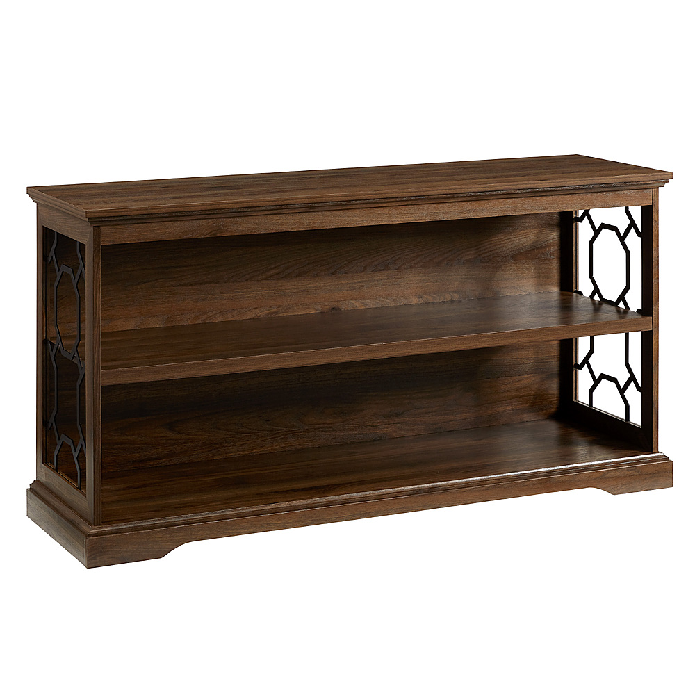 Left View: Walker Edison - 52” Modern Decorative Metal and Wood Bookshelf - Dark Walnut