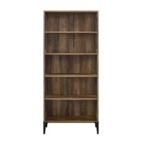 Walker Edison - 68” Urban Industrial 5 Shelf Metal Mesh Bookcase - Rustic Oak - Front_Zoom