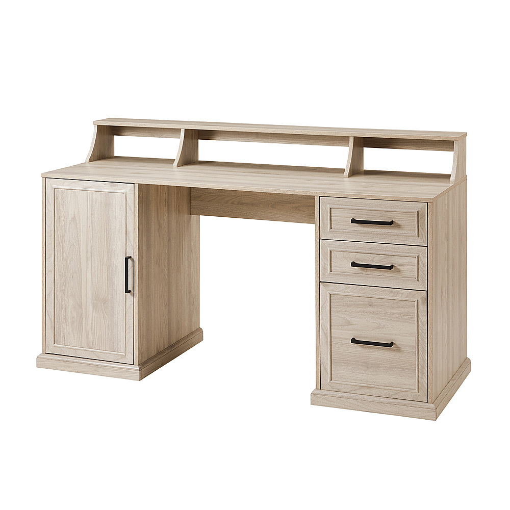 Angle View: Walker Edison - 58" 3 Drawer Computer Desk with Hutch - Birch