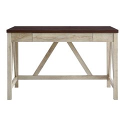 Walker Edison - 46" A Frame Modern Wood Computer Desk with Drawer - White Oak/Traditional Brown - Front_Zoom