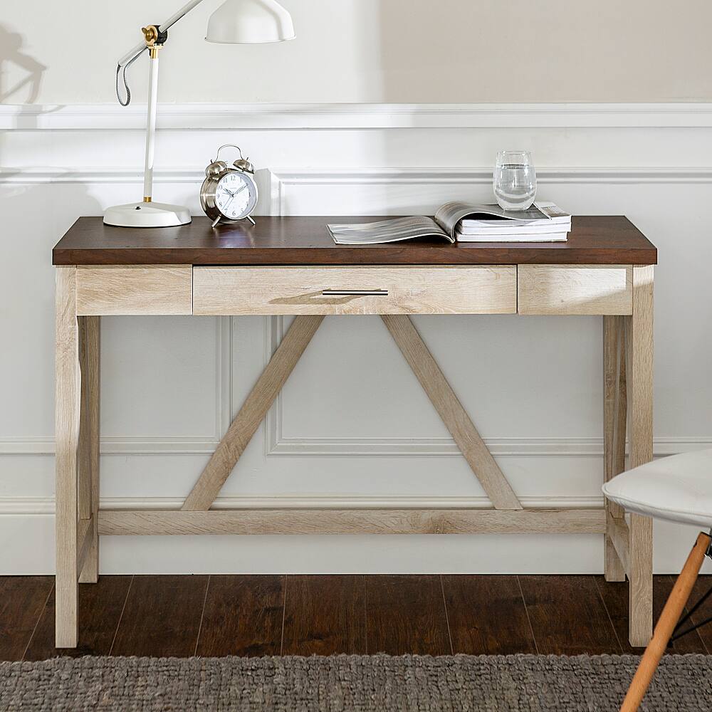 Computer Desk, Study Table with 4 Drawers, Home Office Workstation WHITE -  OAK 