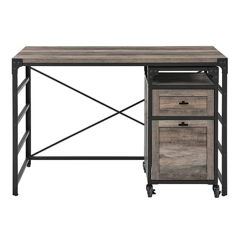 Walker Edison - 48" Angle Iron Desk with Filing Cabinet - Grey wash