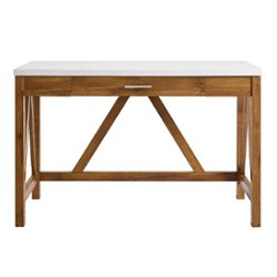 Walker Edison - 46" A Frame Modern Wood Computer Desk with Drawer - Natural Walnut/White Marble - Front_Zoom