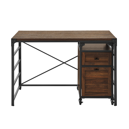 Walker Edison - 48" Angle Iron Desk with Filing Cabinet - Dark walnut