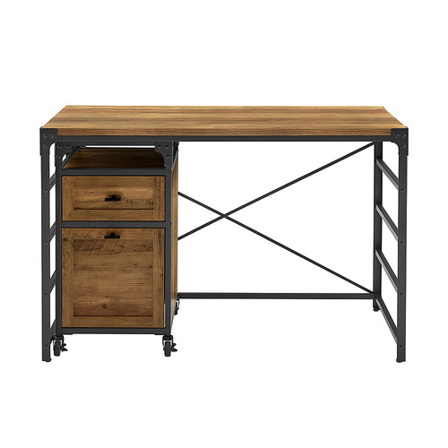 Walker Edison - 48" Angle Iron Desk with Filing Cabinet - Reclaimed barnwood